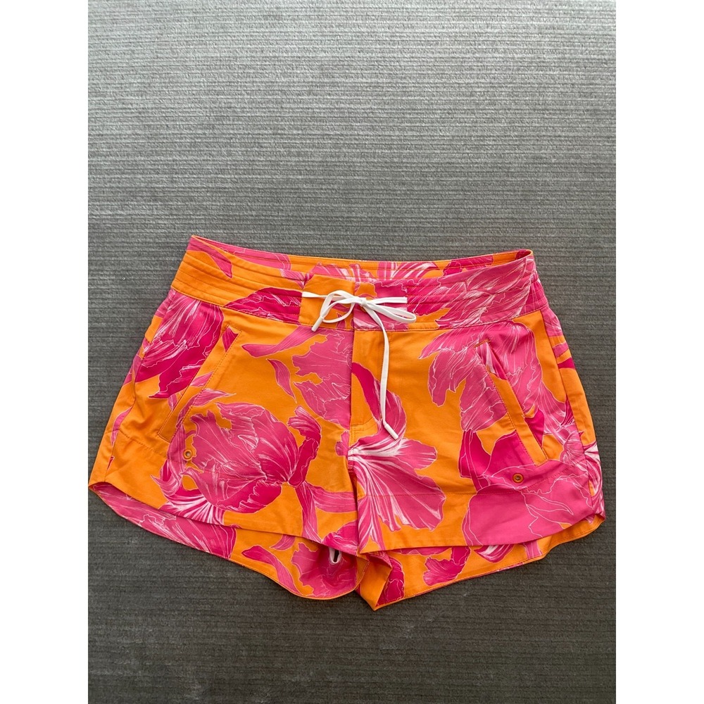 Athleta Board Short Women 2 Floral Pink Orange Mid Rise Beach Vacation Active